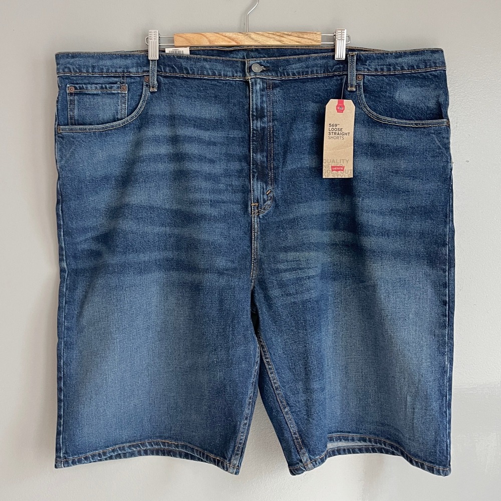 Levis 569 Loose Straight Denim Shorts Blue Stretch Measures 50 Waist NWT READ
